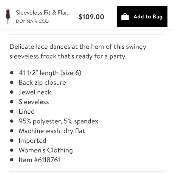 Donna Rico Sleeveless Fit and Flare Black Dress Size 8 - Picture 5 of 5